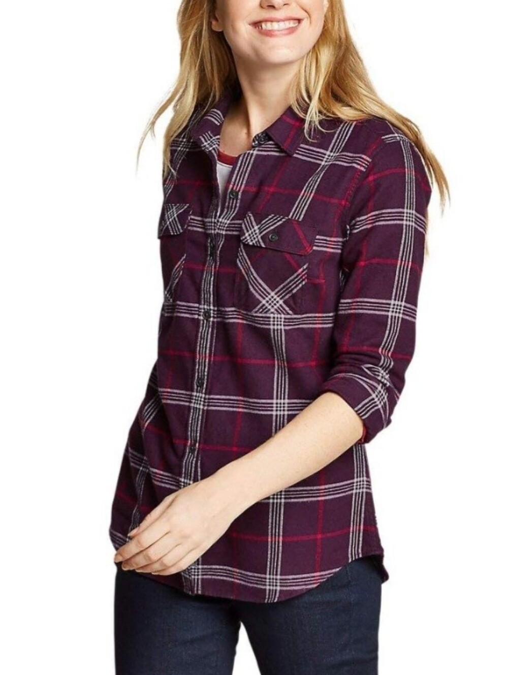 Eddie Bauer Classic Fit Purple Plaid Button-Up Shirt
